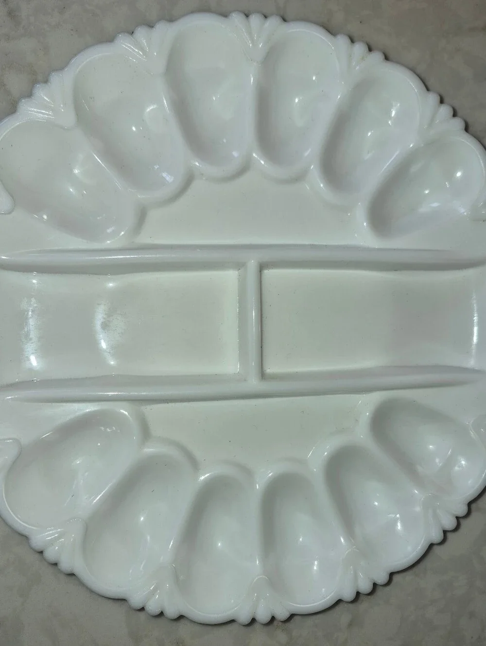 Vintage L.E. Smith Milk Glass Deviled Egg/Oyster Plate